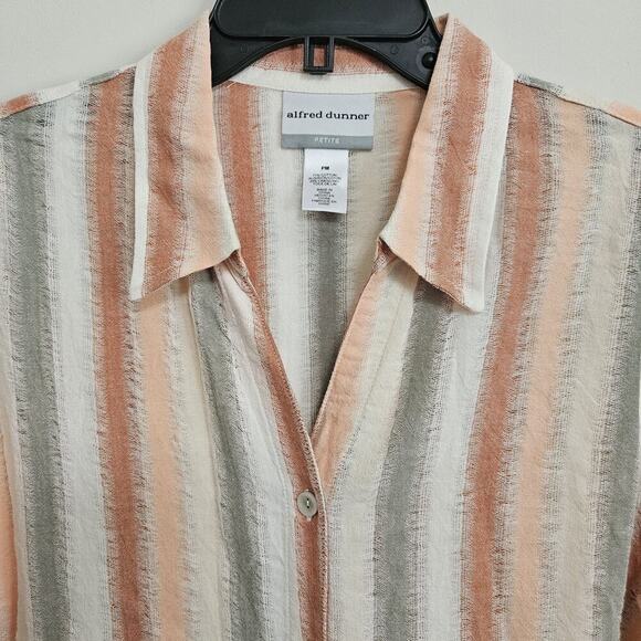 Alfred Dunner Blouse Button Up Shirt Size PM Green Orange Cream Striped NWT - Picture 3 of 11